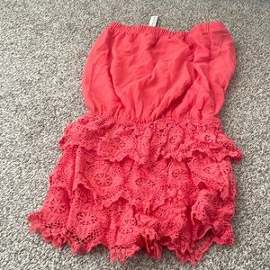 Coral shorts romper